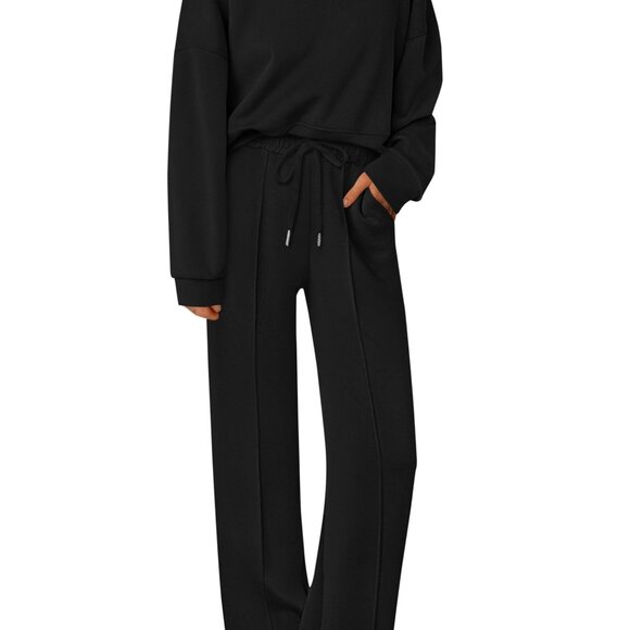 Long Sleeve Sweatshirt Wide Leg Pants Loungewear Set Matching Sweatsuit Cozy